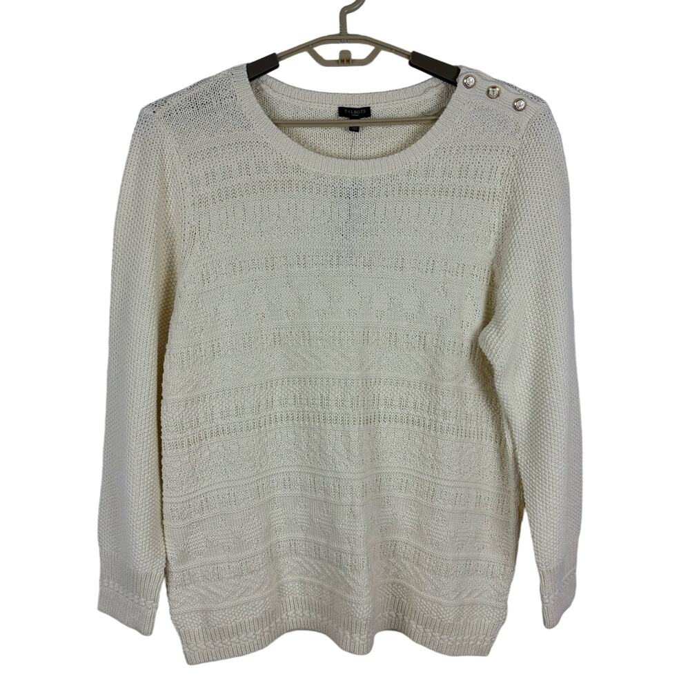 Talbots NEW 2X cable knit sweater cream 100% cotton fisherman